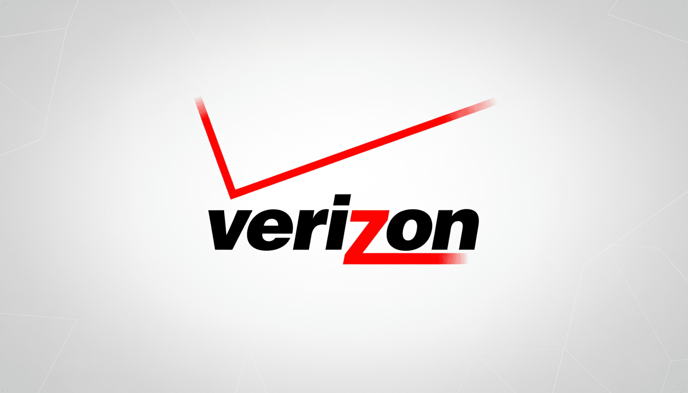 The Verizon logo, featuring the word ver izon in black lowercase letters with a red z, underlined by a red check mark symbol, presented on a subtle gr