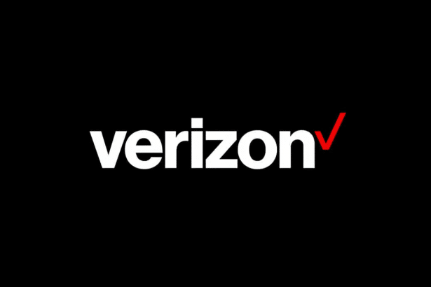 Verizon logo in white with a red checkmark on a black background , resized to a 16: 9 aspect ratio.