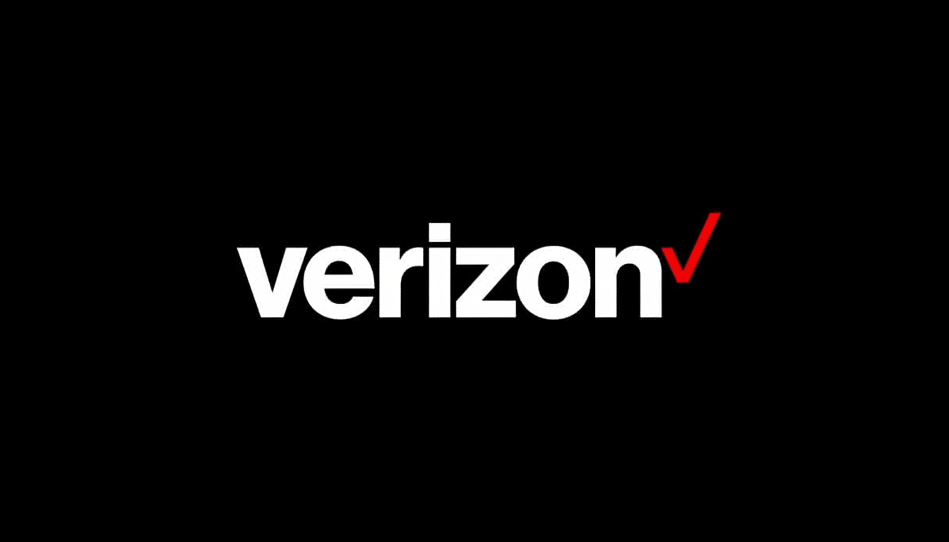 Verizon logo in white with a red checkmark on a black background , resized to a 16: 9 aspect ratio.