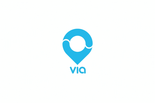 White background with a light blue Via logo, featuring a circular top half and a pointed bottom half