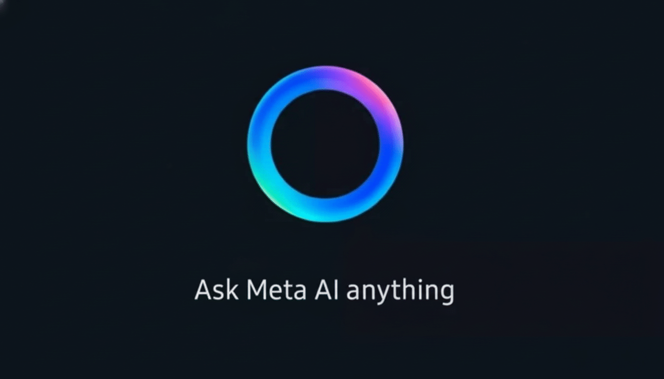 The Meta AI logo, a colorful gradient circle, with the text  Ask Meta AI anything  on a dark background.