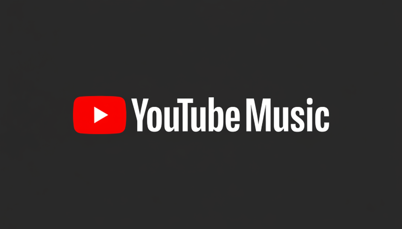The YouTube Music logo, featuring a red play button icon next to the white text YouTube Music, centered on a dark gray background.