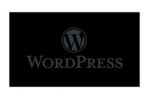 WordPress logo with a dark background and the word WordPress in a professional, flat design style , presented on a white canvas .