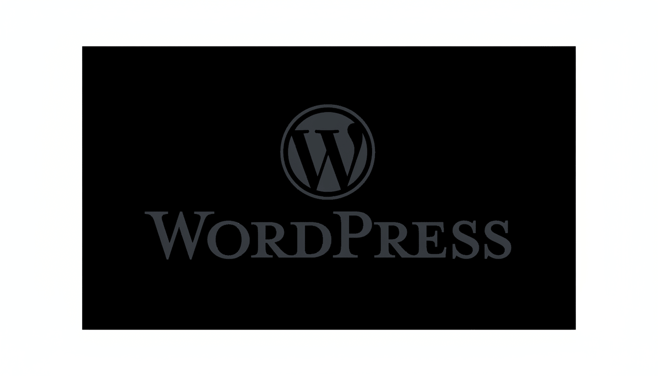 WordPress logo with a dark background and the word WordPress in a professional, flat design style , presented on a white canvas .