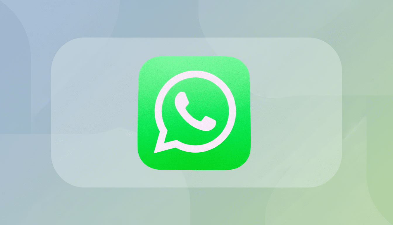WhatsApp logo centered on a professional flat design background with soft patterns and gradients. Fi