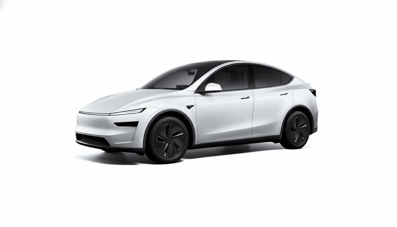 A white electric car with a sleek , modern design, black wheels, and a panoramic roof , presented against a clean white background. Filename : white electriccar professional.png