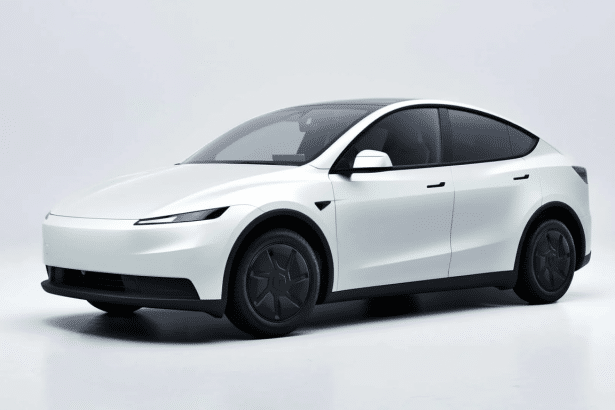 A white electric vehicle with black wheels and a black roof, presented in a clean and professional manner.