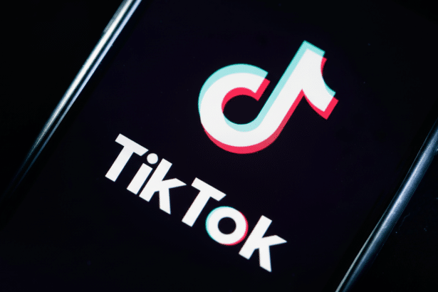 The TikTok logo, featuring a white musical note icon with subtle red and blue outlines , against a black screen of a smartphone, set to a 1 6:9 aspect ratio. Filename : tiktoklogo 16 9. png