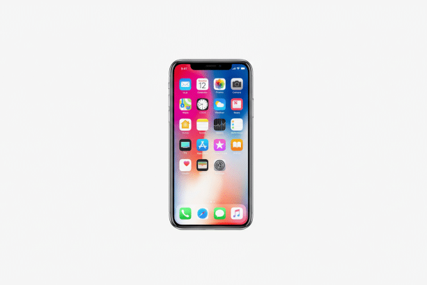 An iPhone X displaying its home screen with various app icons, set against a clean , light grey background with a 16: 9 aspect ratio.