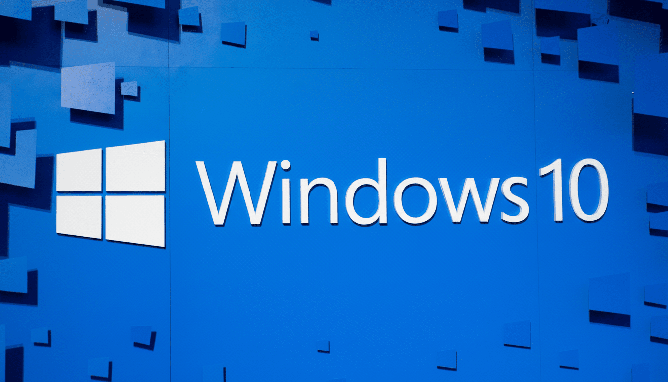 The Windows 10 logo and text on a blue background with subtle blue geometric shapes. Filename : windows1 0logo bluebackground. png