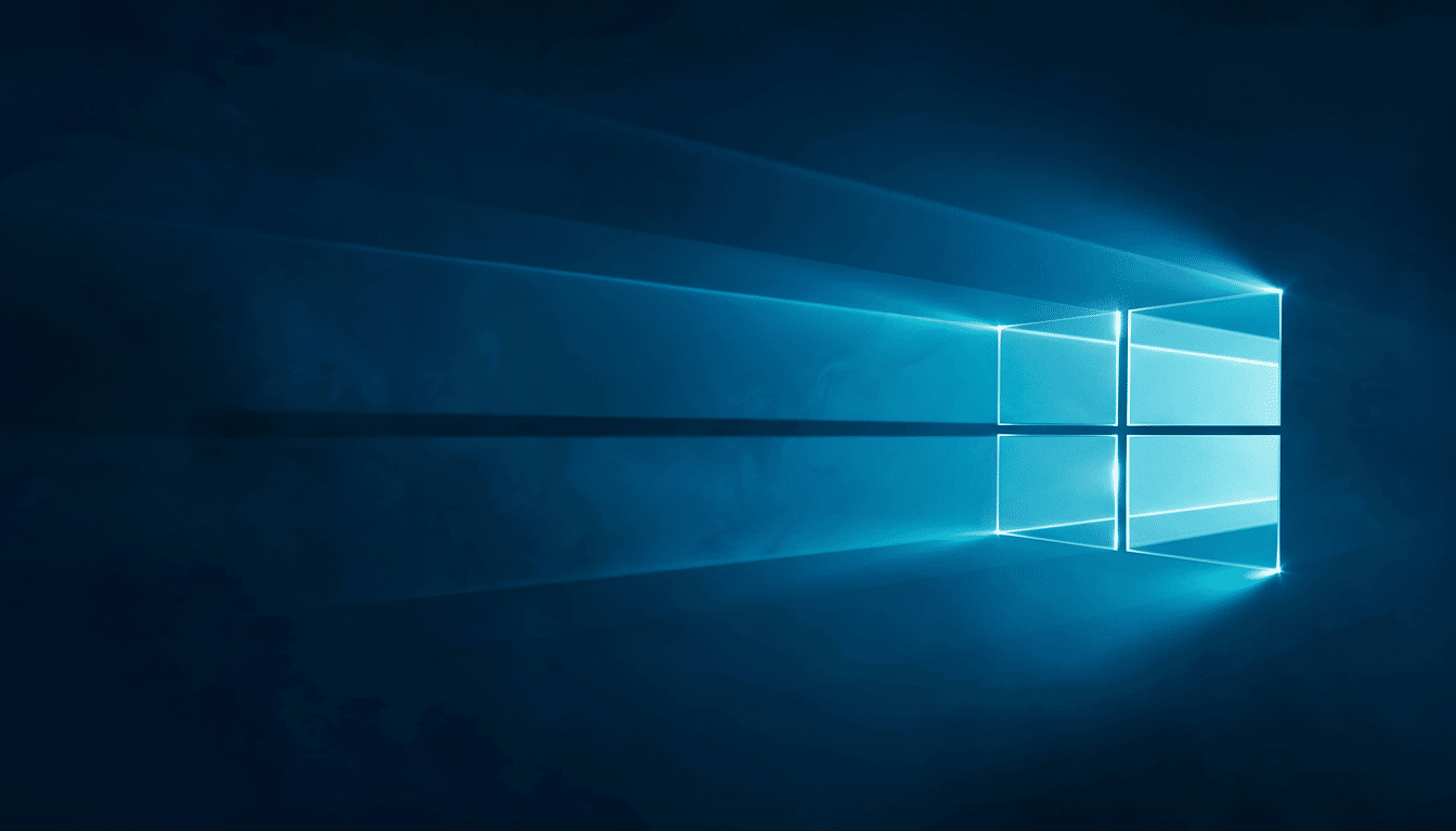 Windows 10 logo glowing blue on a dark background Filename: windows 10logo enhanced .png