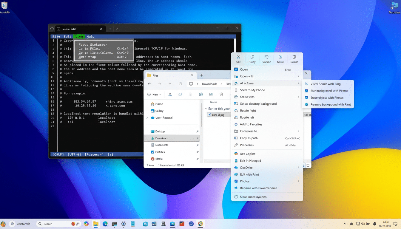 Screenshot of Windows 11 desktop showing a text editor and file explorer, resized to a 16: 9 aspect ratio.