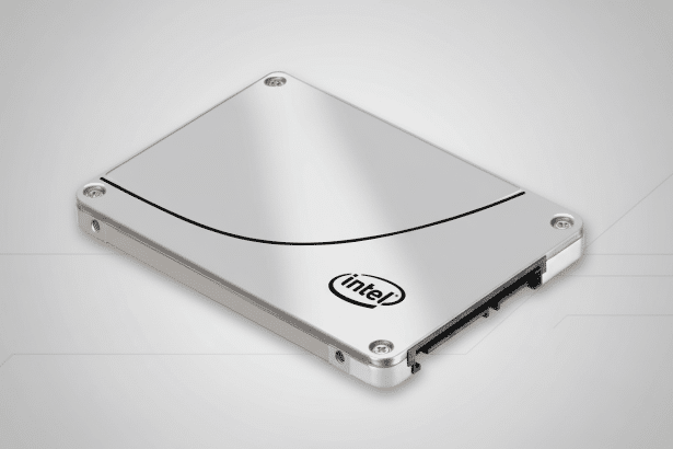 An Intel solid - state drive (SSD ) on a professional flat design background with soft gray patterns. Filename : intelssd professional. png