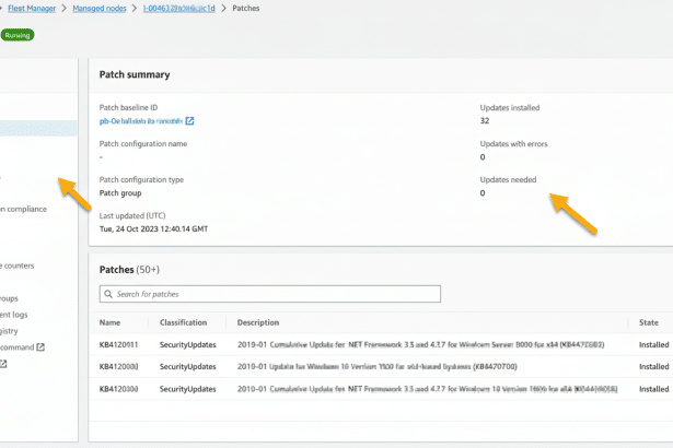 Screenshot of a Windows Systems Manager interface showing patch details , summary , and a list of installed patches. Filename : windowssystems managerpatches .png