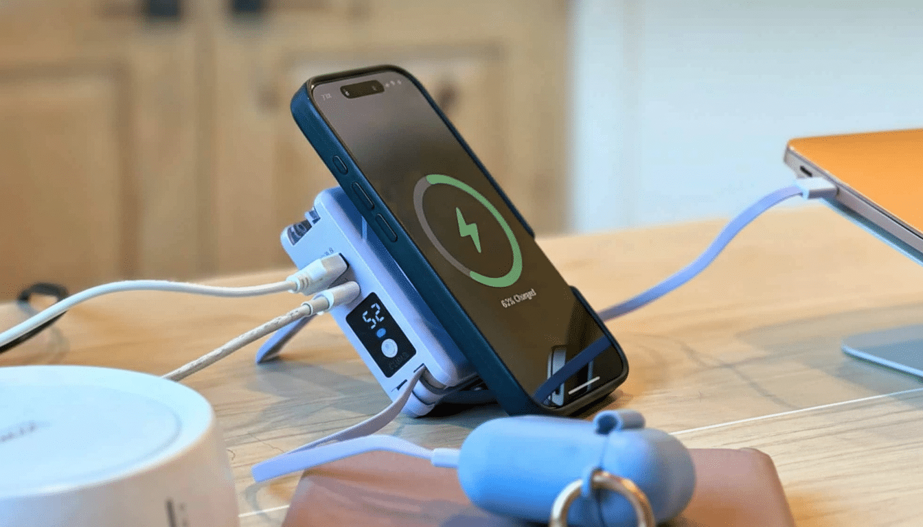 7-in-1 wireless power bank charging phone, earbuds, and smartwatch for 