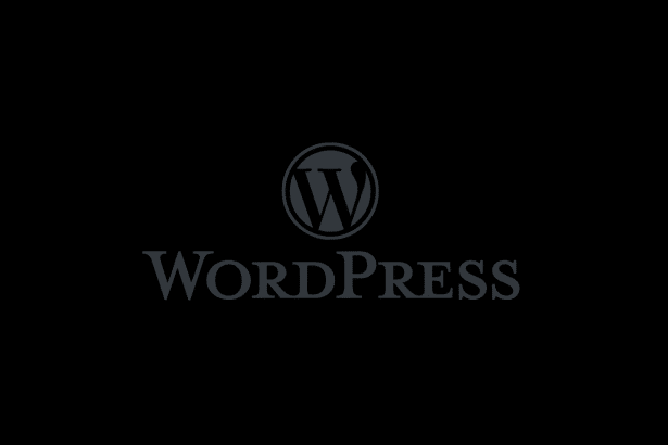 WordPress icon and text logo on a black background , resized to 16:9 aspect ratio. Filename: wordpre