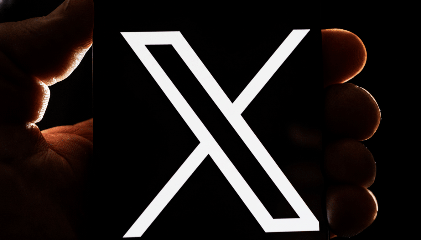 The letter X, glowing white against a black background, held between two sets of human fingers on the left and right, with a soft, warm light illuminating the skin .