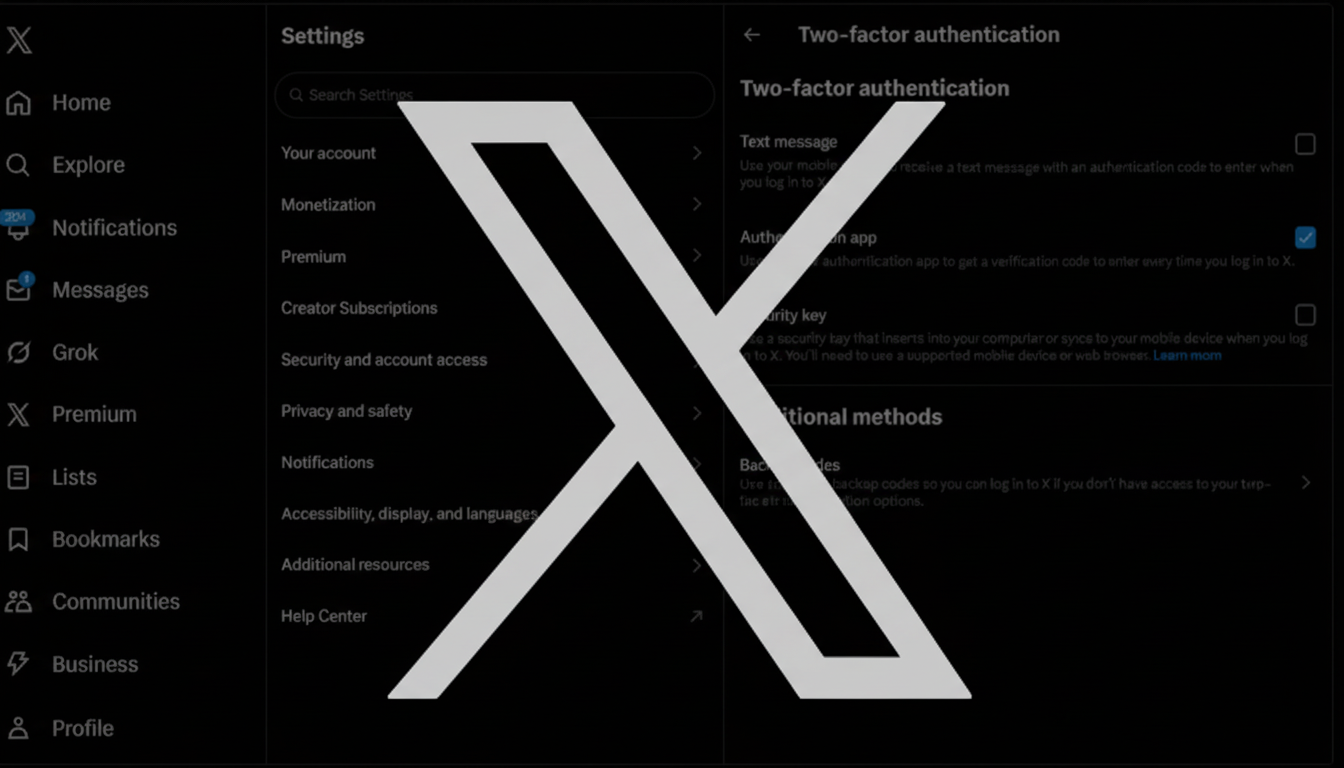 X (formerly Twitter) logo with hardware security key, re-enroll two-factor lockout warning