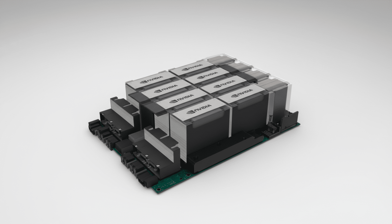 An NVIDIA DGX Station A 100 server on a white background, featuring a compact cluster of GPUs .