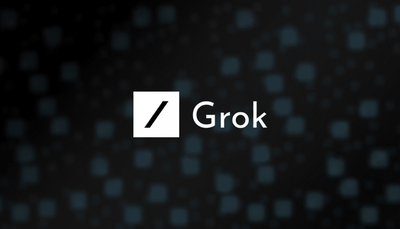 The Grok logo, featuring a white forward slash on a black background within a white square, positioned to the left of the word Grok in white text, set