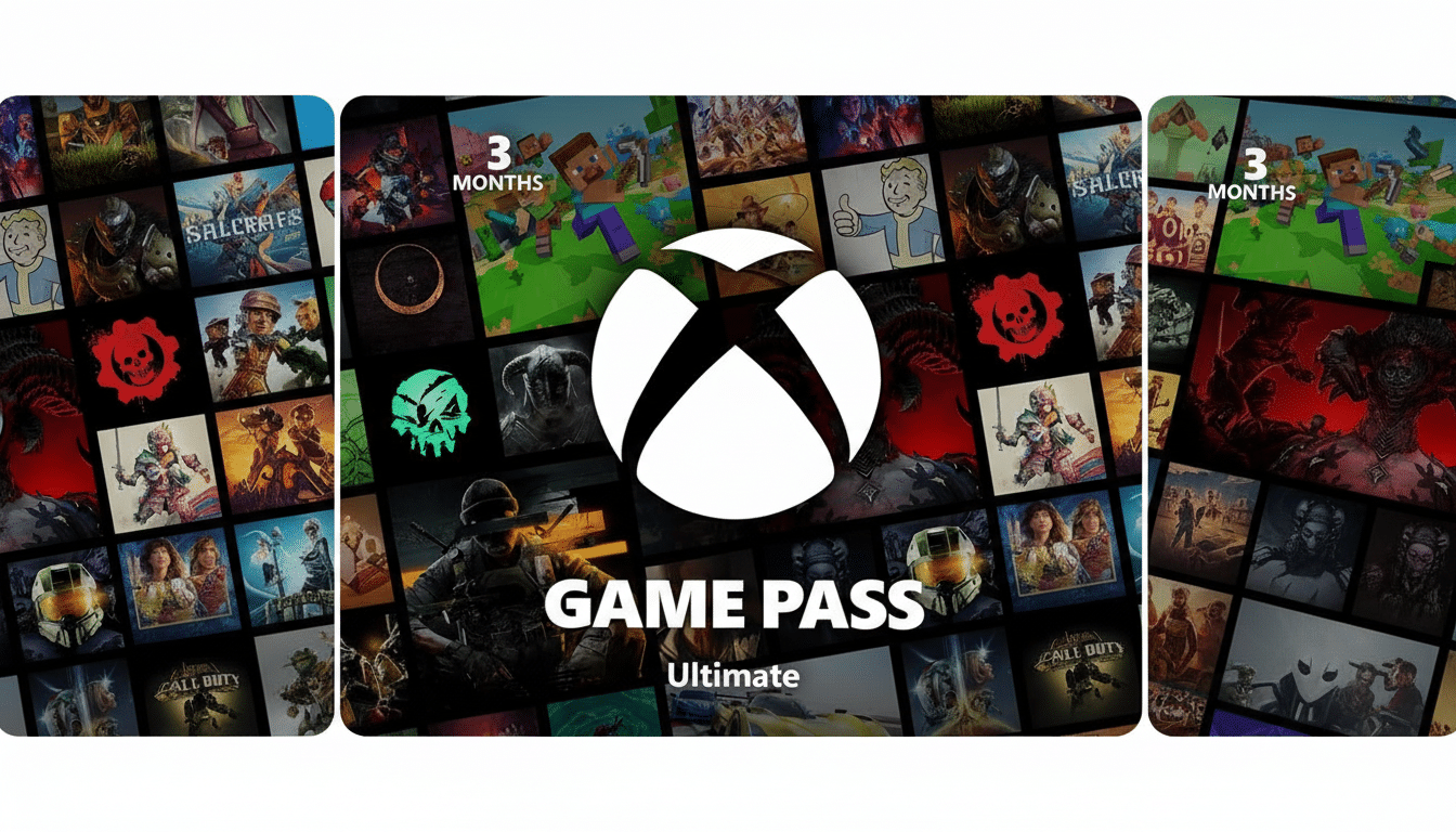 Xbox Game Pass Ultimate logo surrounded by various game screenshots and a 3 Months label.