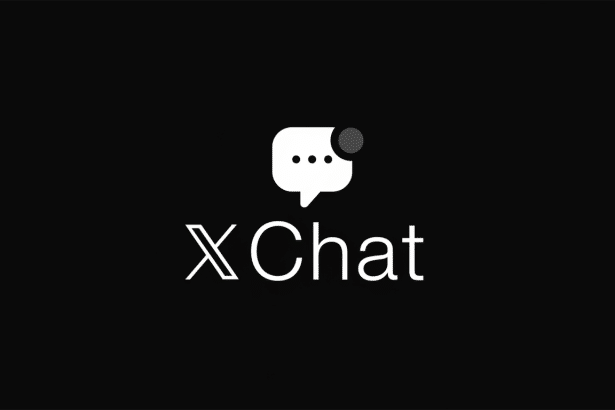 X Chat logo on a black background, resized to 16 :9 aspect ratio .