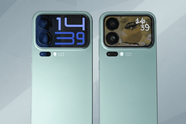 A professional , enhanced image of two light green smartphones with unique camera layouts and time displays on their screens, set against a clean , soft gradient background. Filename : professionalsmart phones16 9. png