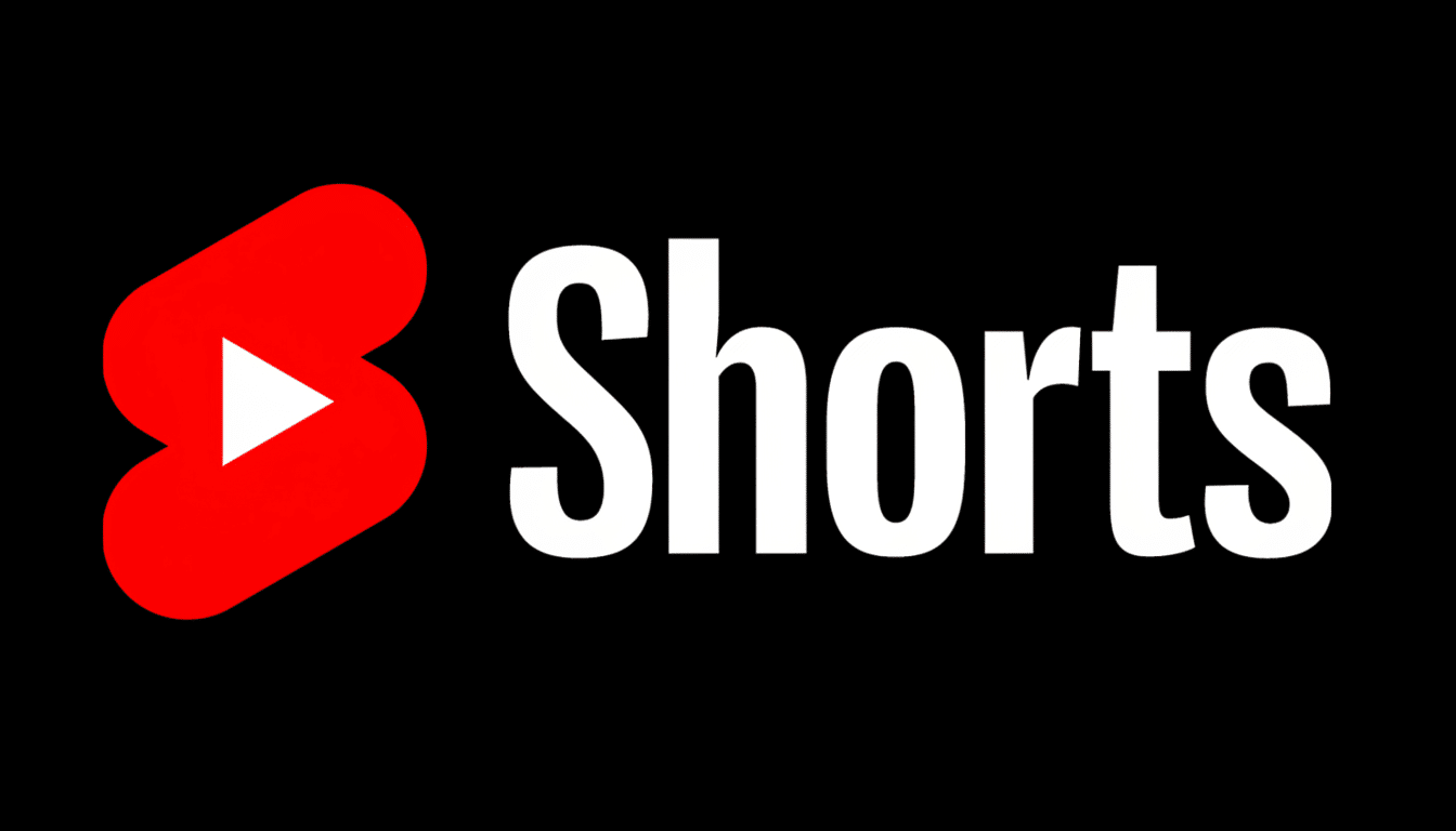 The YouTube Shorts logo, featuring a red play button icon shaped like a stylized S next to the word Shorts in white, all against a black background, r
