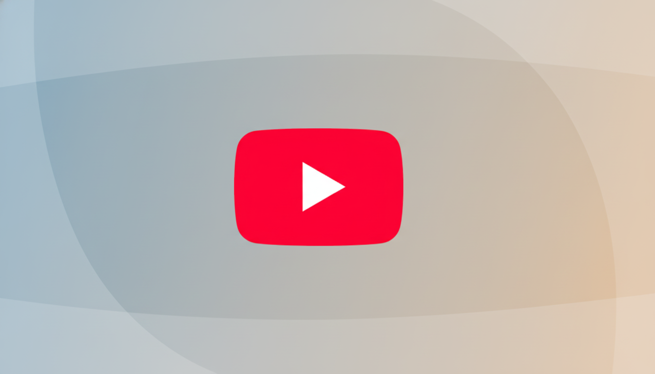 The YouTube logo, a red rounded rectangle with a white play triangle, centered on a professional flat design background with soft blue and orange gradient patterns.