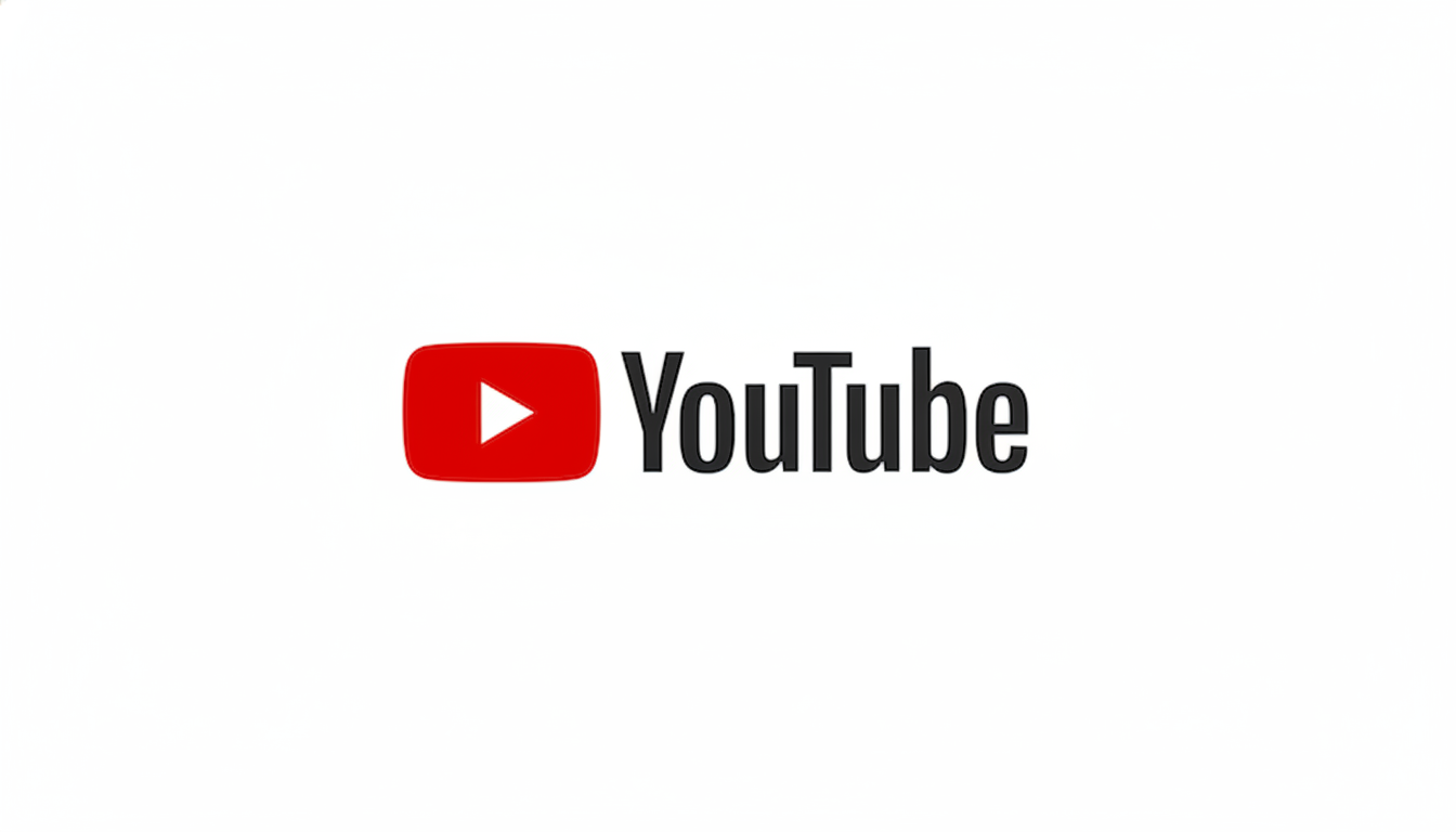 The YouTube logo, featuring a red play button icon next to the word YouTube in black text, presented on a clean white background with a 16:9 aspect ratio.
