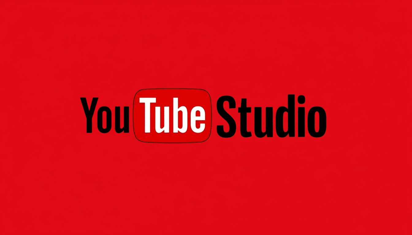The YouTube Studio logo in black text with the word YouTube in a white box with a red outline, all against a red background .
