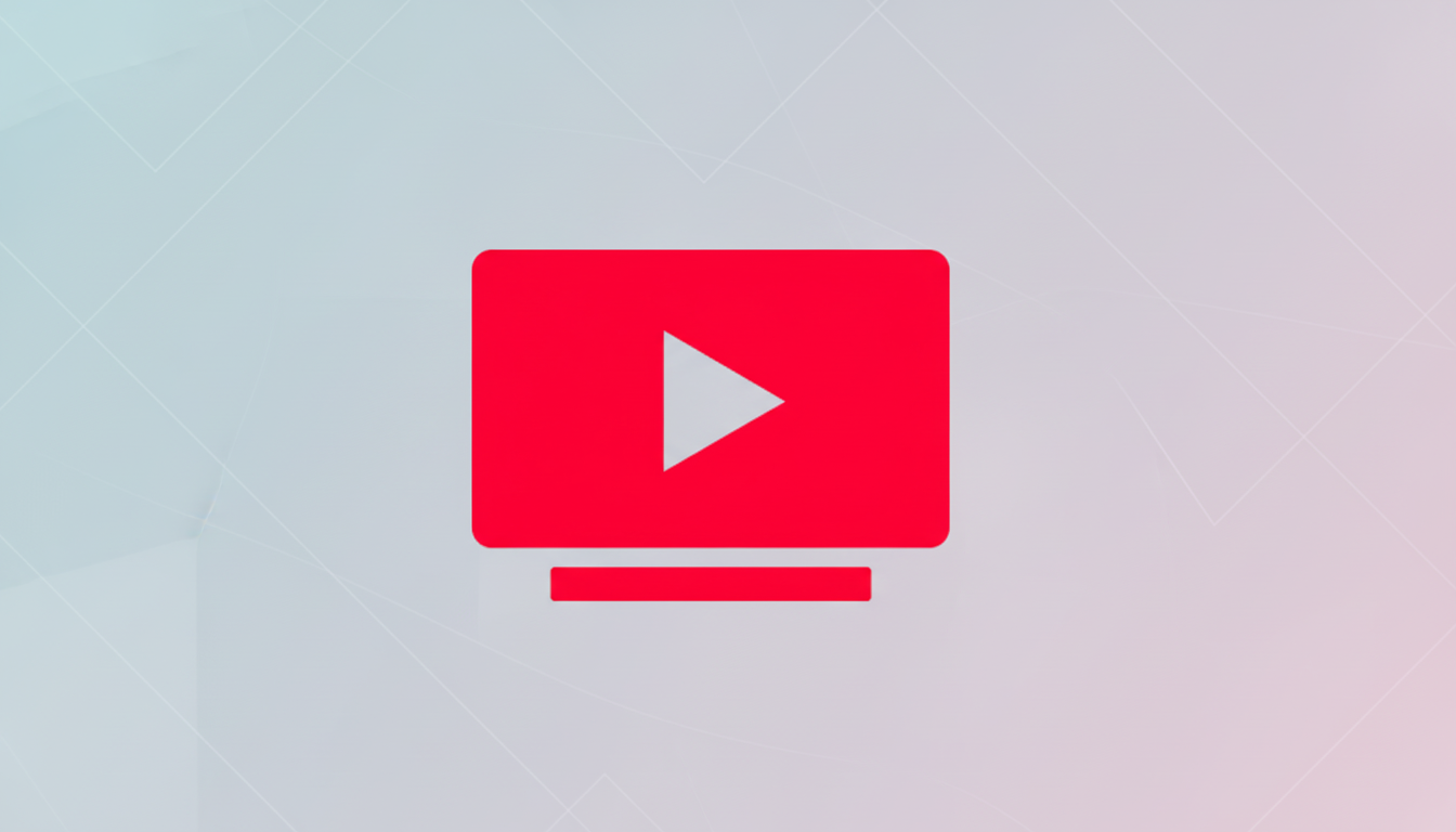 A red YouTube TV icon with a white play button on a professional flat design background with soft patterns and gradients.