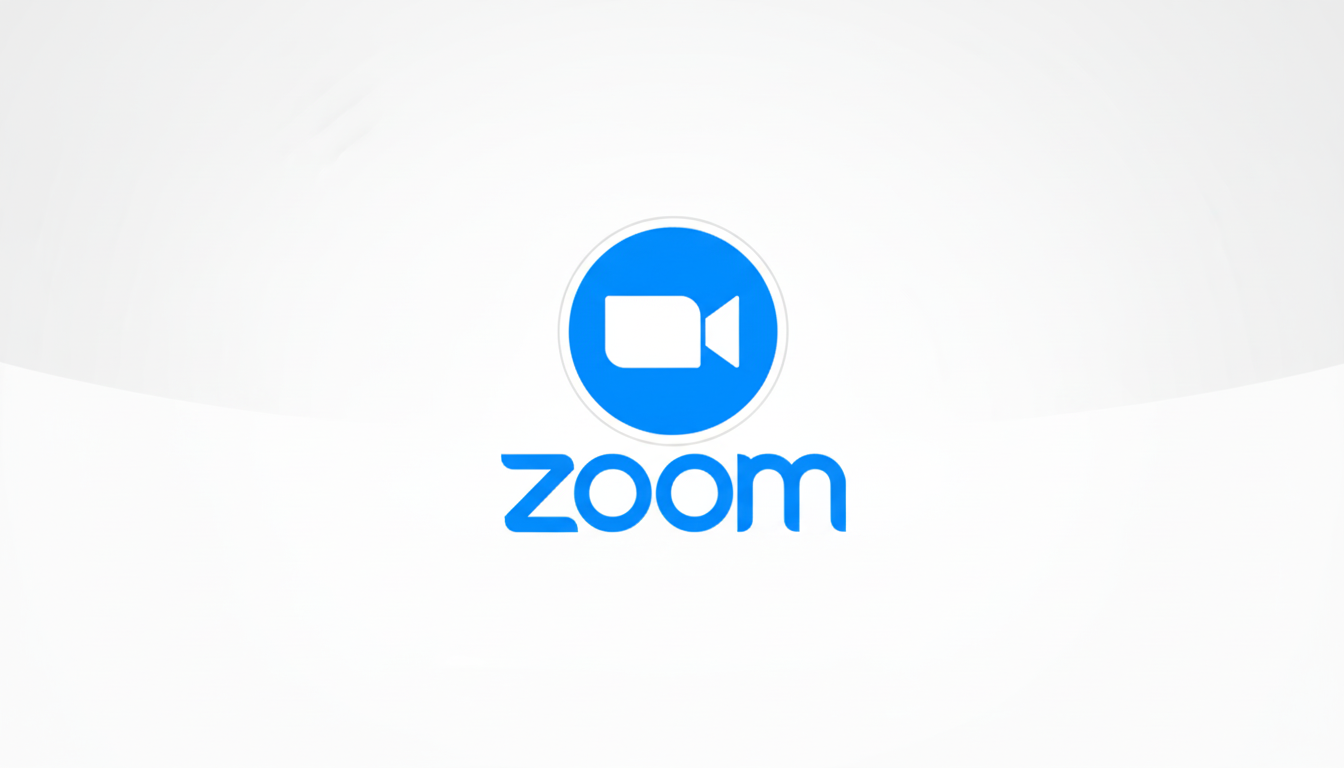 The Zoom logo, featuring a white video camera icon within a blue circle, above the word zoom in blue lowercase letters, all set against a clean white background with subtle light gray gradients.