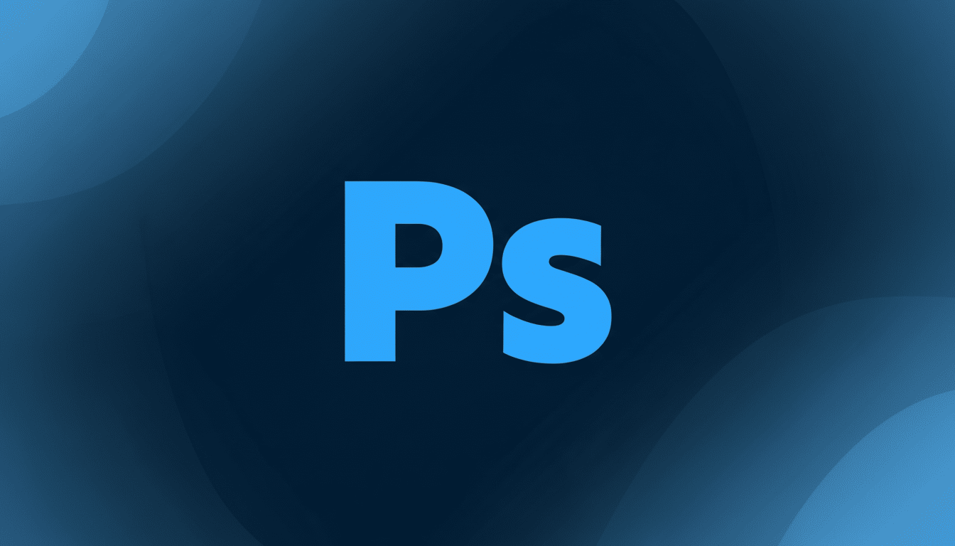 The Adobe Photoshop logo, featuring the letters Ps in light blue, centered on a dark blue background with subtle, wavy gradient patterns.