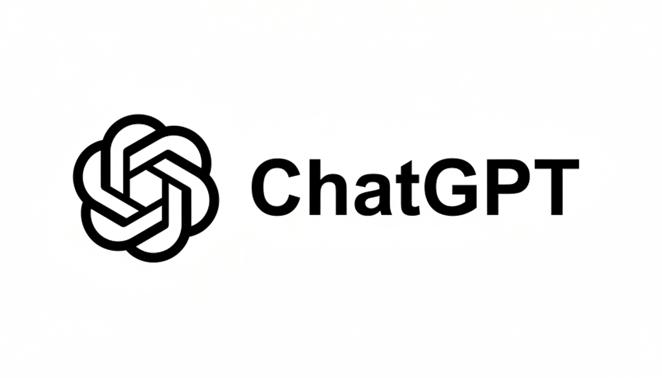 The ChatGPT logo, featuring a stylized black knot-like icon to the left of the word ChatGPT in black text, all on a white background, resized to a 16:9 aspect ratio.