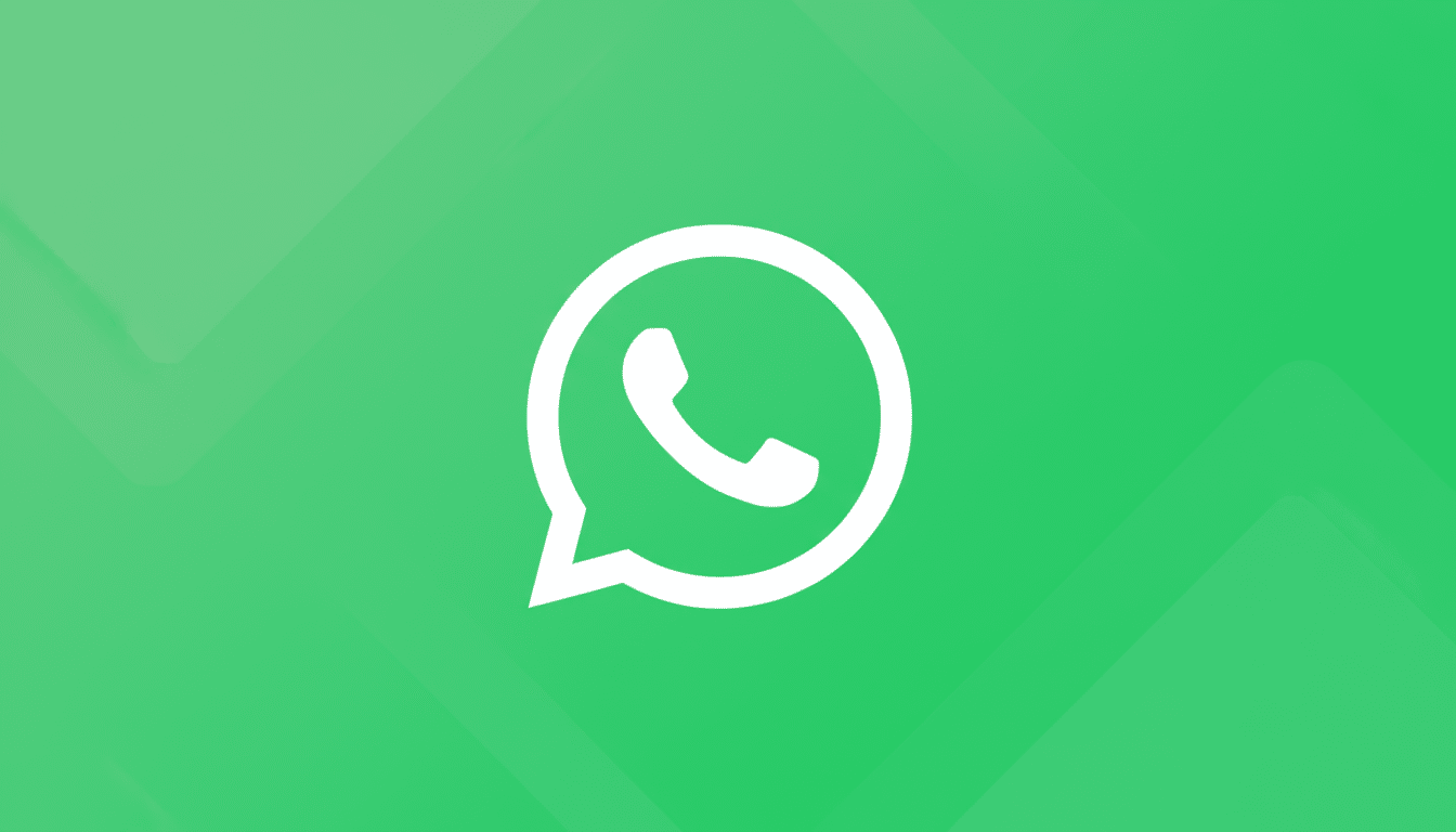 The WhatsApp logo, a white phone icon inside a speech bubble, centered on a professional green background with subtle, soft geometric patterns.