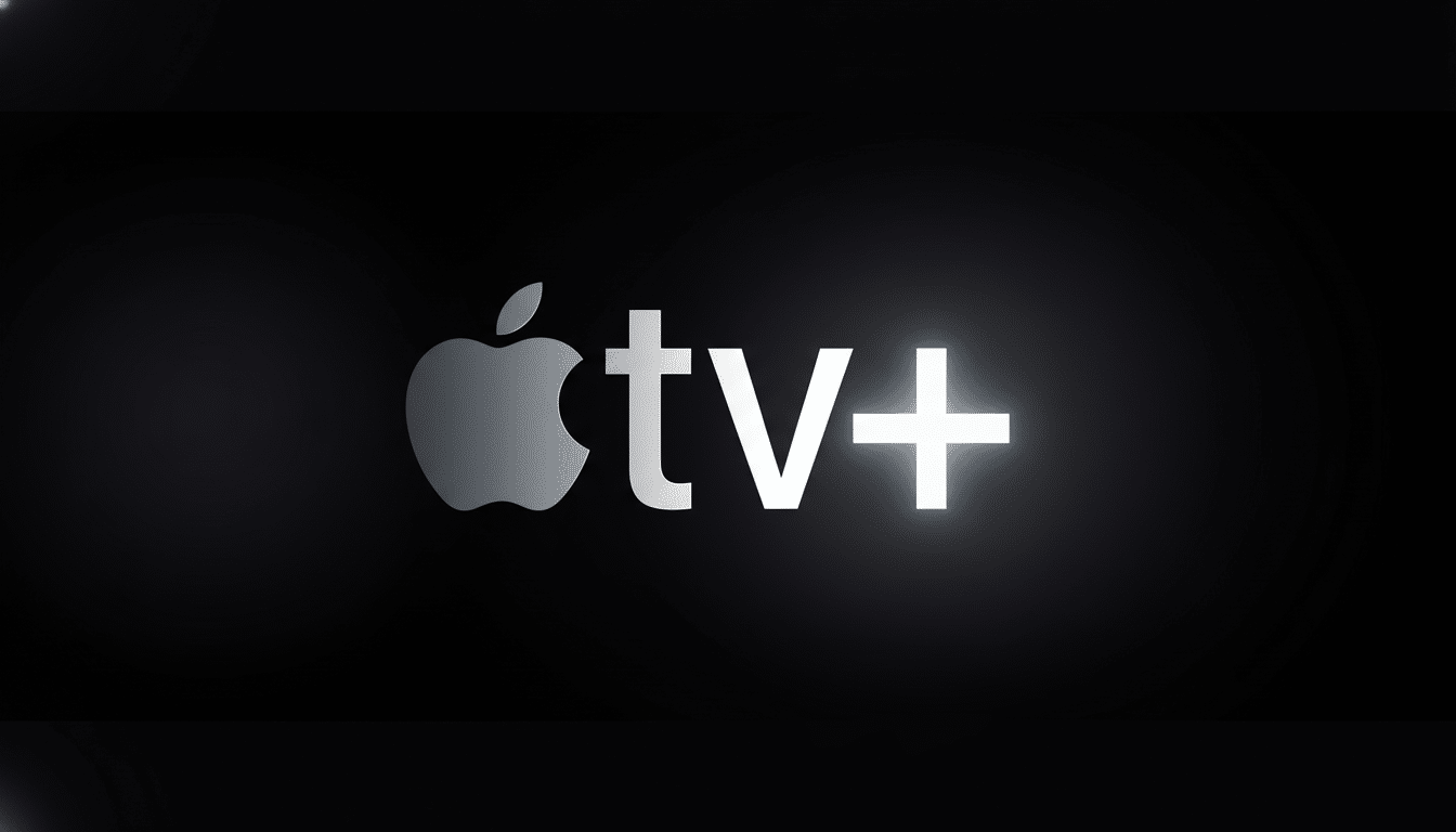 The Apple TV+ logo, featuring a silver Apple icon and the text tv+ in white, set against a dark background.