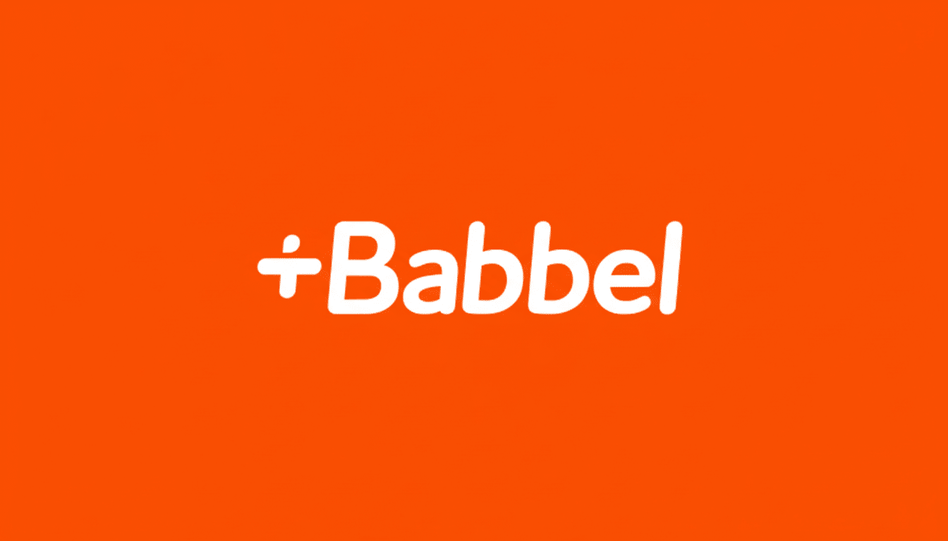 The Babbel logo, featuring the word Babbel in white with a plus sign and a division symbol integrated into the first b, set against a solid orange background, resized to a 16:9 aspect ratio.