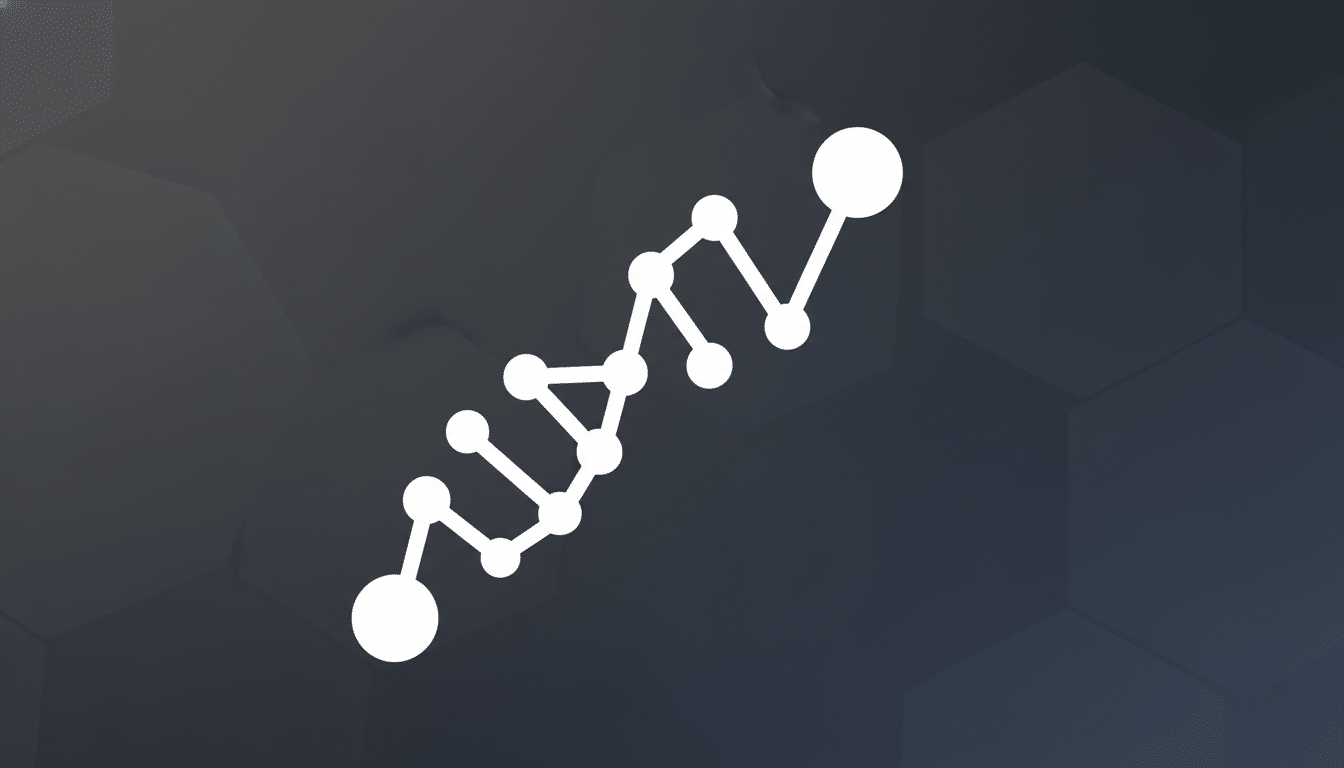 A white abstract connected dots pattern on a dark grey background with subtle hexagonal patterns.