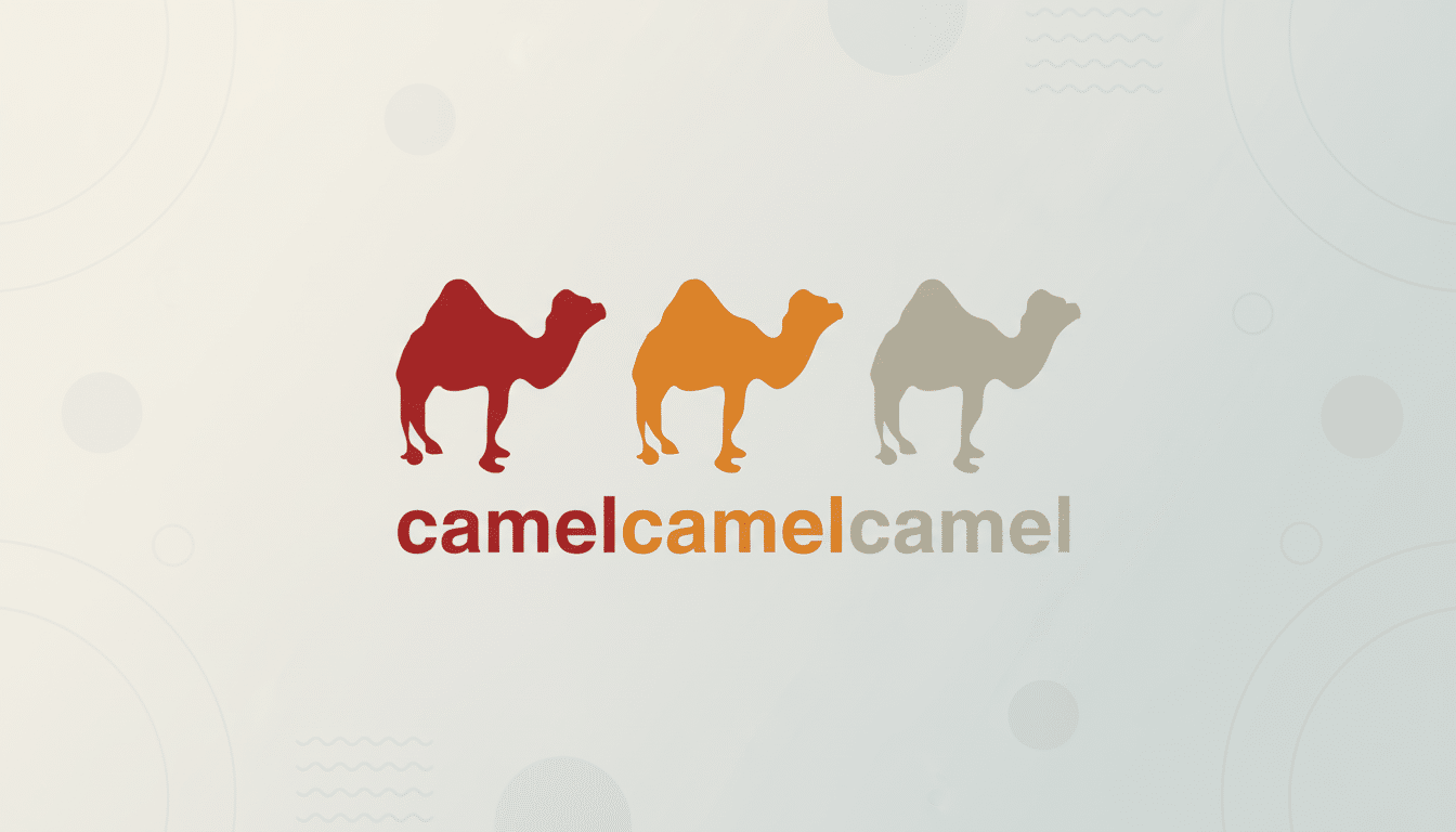 A 16:9 aspect ratio image featuring three camel silhouettes in red, orange, and grey, each with the word camel beneath it in a matching color. The background is a professional flat design with soft patterns and gradients.