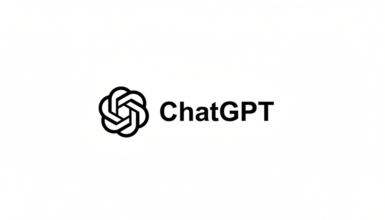 The ChatGPT logo, featuring a stylized black knot-like icon to the left of the word ChatGPT in black text, all on a white background, resized to a 16:9 aspect ratio.