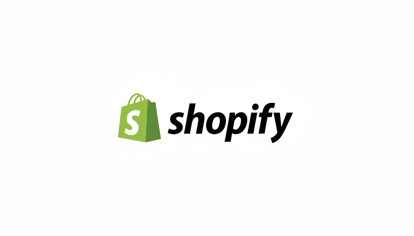The Shopify logo, featuring a green shopping bag icon with a white S on the left, and the word shopify in black lowercase letters on the right, presented on a clean white background with a 16:9 aspect ratio.