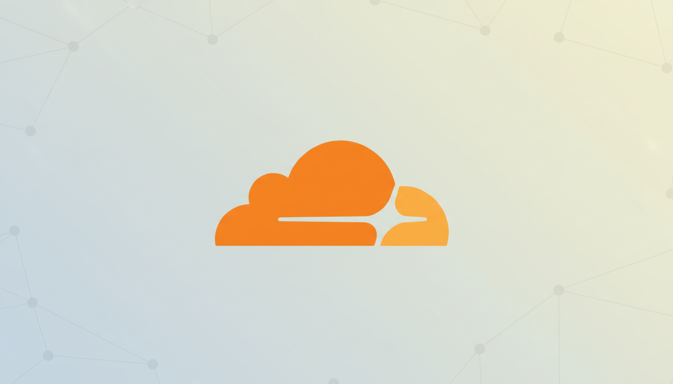 An orange cloud-shaped logo with a stylized lightning bolt or arrow on the right, set against a professional light gray background with subtle geometric patterns and a soft gradient.