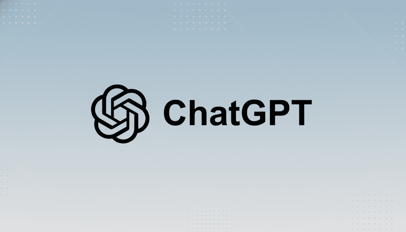 The ChatGPT logo, featuring a black stylized knot-like icon to the left of the word ChatGPT in black text, set against a professional light blue-gray gradient background with subtle geometric patterns in the corners.