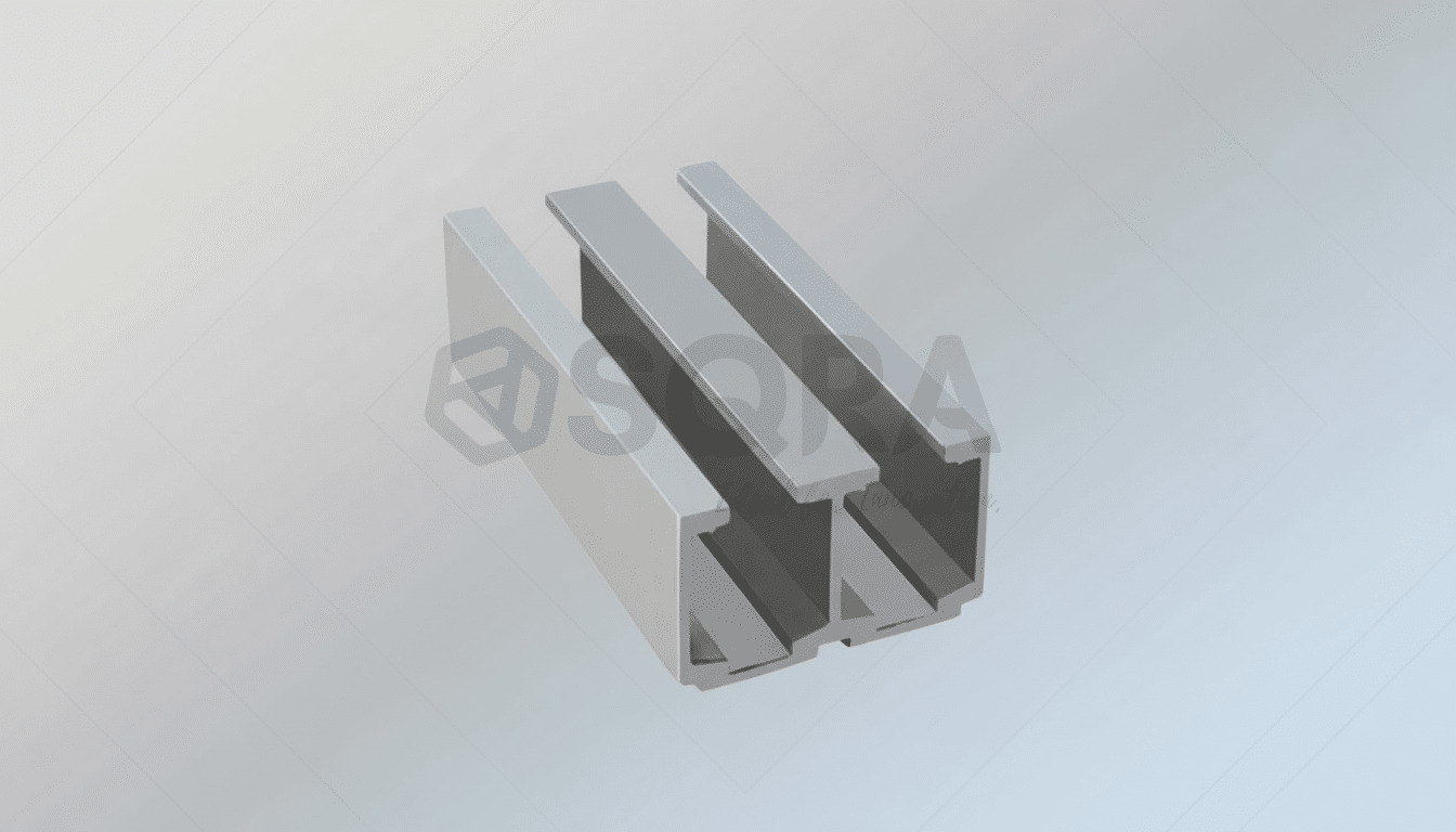 A silver aluminum profile with a flat, professional background.