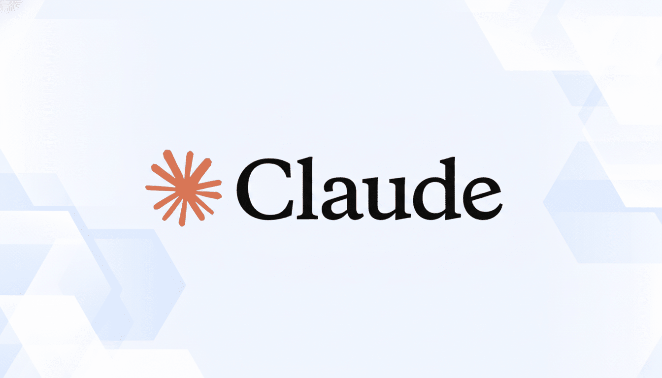 The Claude logo, featuring an orange asterisk-like symbol next to the word Claude in black text, set against a white background with subtle light blue geometric patterns.