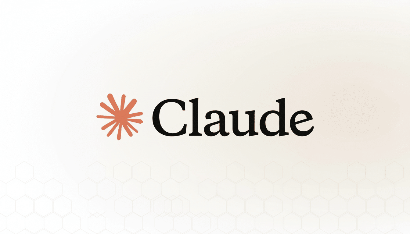 The Claude logo, featuring a stylized orange asterisk to the left of the word Claude in black text, presented on a white background with a subtle, light gray hexagonal pattern at the bottom.