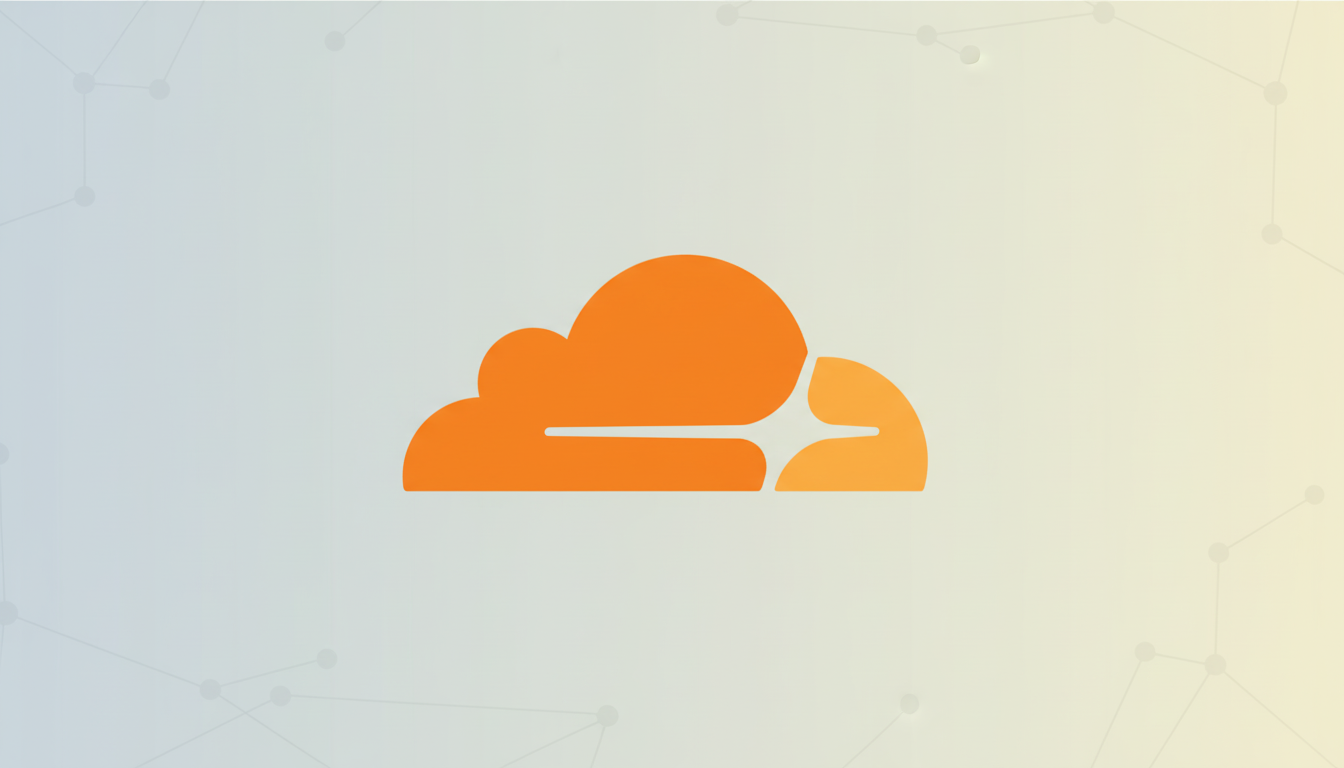 An orange cloud-shaped logo with a stylized lightning bolt or arrow integrated into its right side, set against a professional flat design background with soft patterns and gradients.