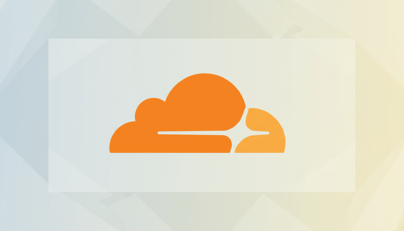 An orange cloud-shaped logo with a stylized white line through it, set against a professional flat design background with soft patterns and gradients.