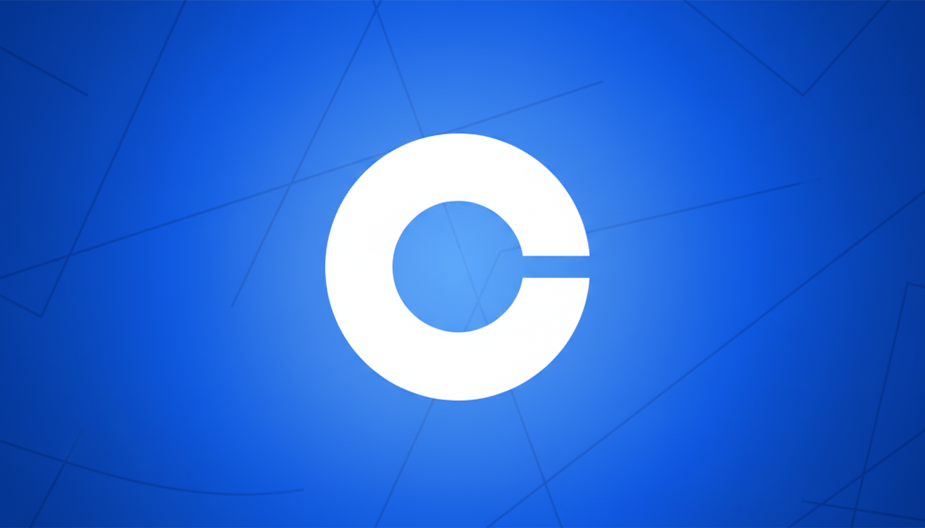 A white letter C logo with a blue circle in its center, set against a blue background with subtle geometric line patterns.